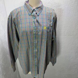 Twenty X Womens XL Multi Color Plaid Lurex Shimmer Button Down Shirt Mature